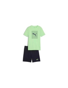 Conjunto Camiseta Verde + Bermuda  Negra PUMA ESS LOGO LOB TEE AND SHORT SE 2