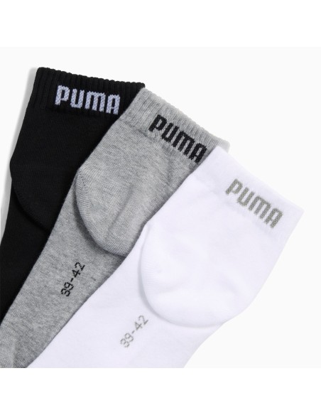 Calcetines Negros, Blancos y Grises PUMA UNISEX QUARTER PLAIN 3P 3 pares